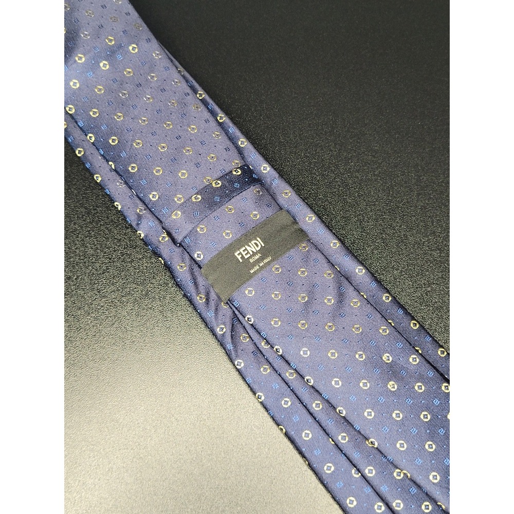 Vintage Fendi Roma Silk Tie Navy Blue Geometric Made Italy 3.75 Inch